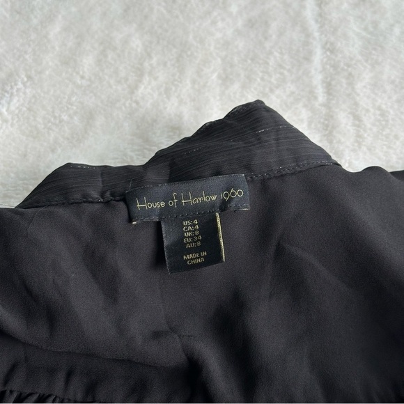 House of Harlow 1960 Black Ruched Long Sleeve Mini Dress S (4) - Picture 13 of 16